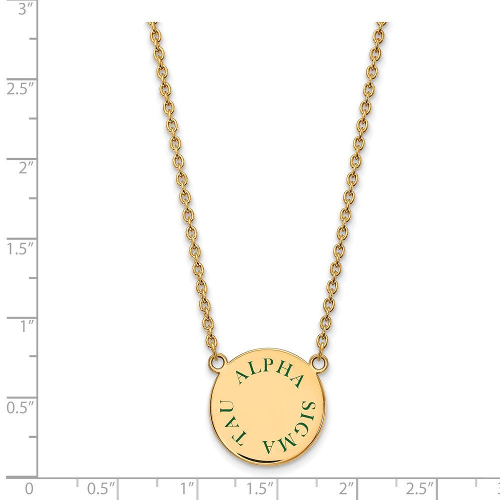 Sterling Silver Gold-plated LogoArt Alpha Sigma Tau Sorority Text Large Color Enamel Pendant 18 inch Necklace