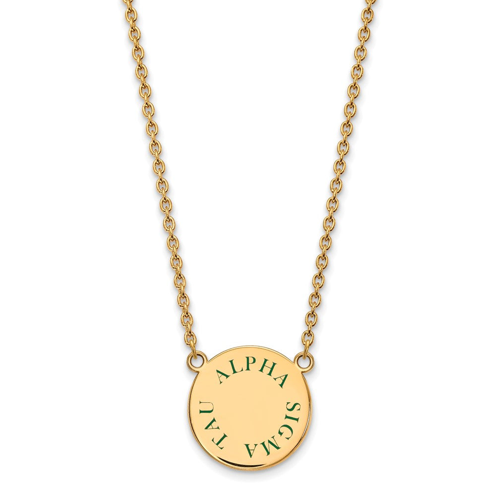 Sterling Silver Gold-plated LogoArt Alpha Sigma Tau Sorority Text Large Color Enamel Pendant 18 inch Necklace