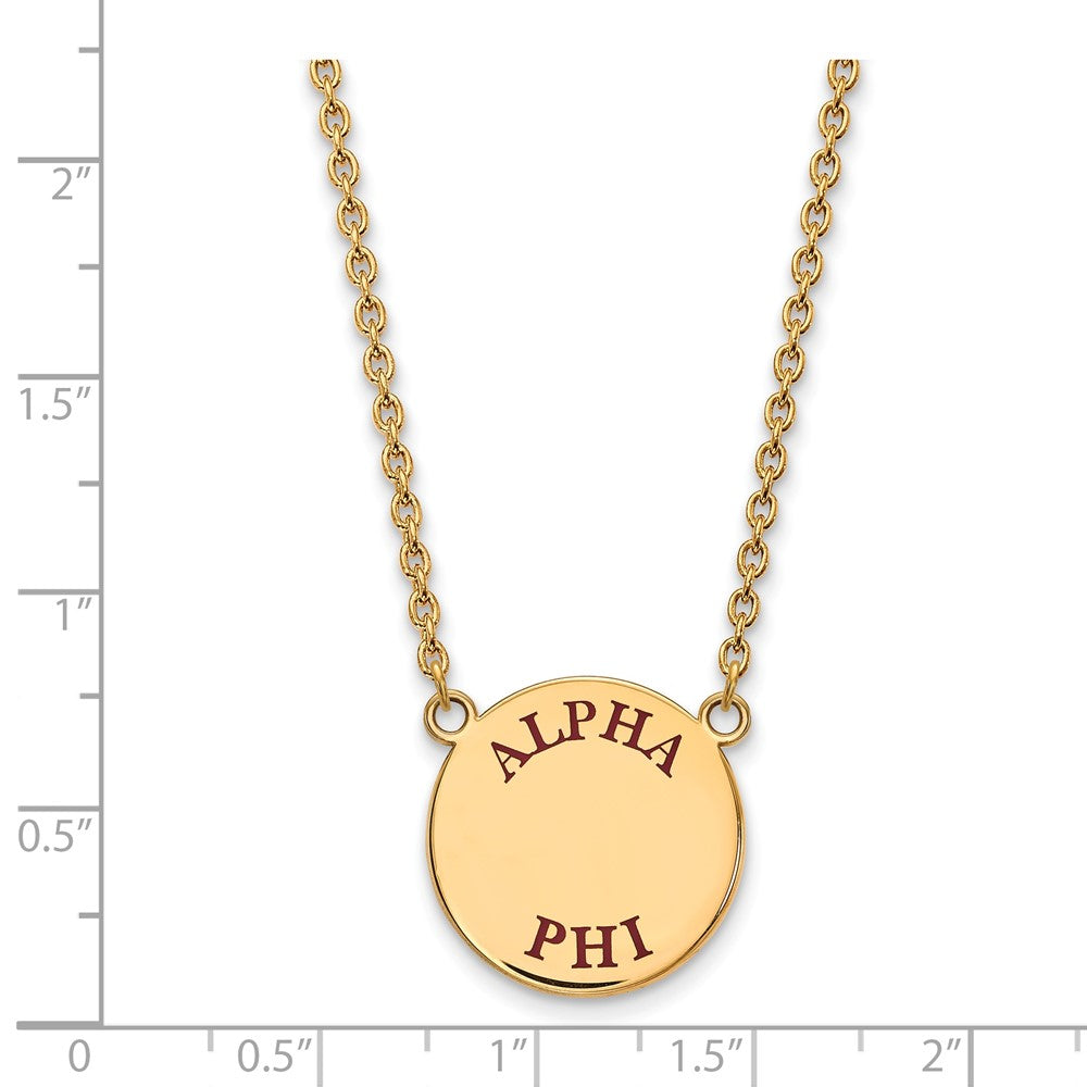 Sterling Silver Gold-plated LogoArt Alpha Phi Sorority Text Large Color Enamel Pendant 18 inch Necklace