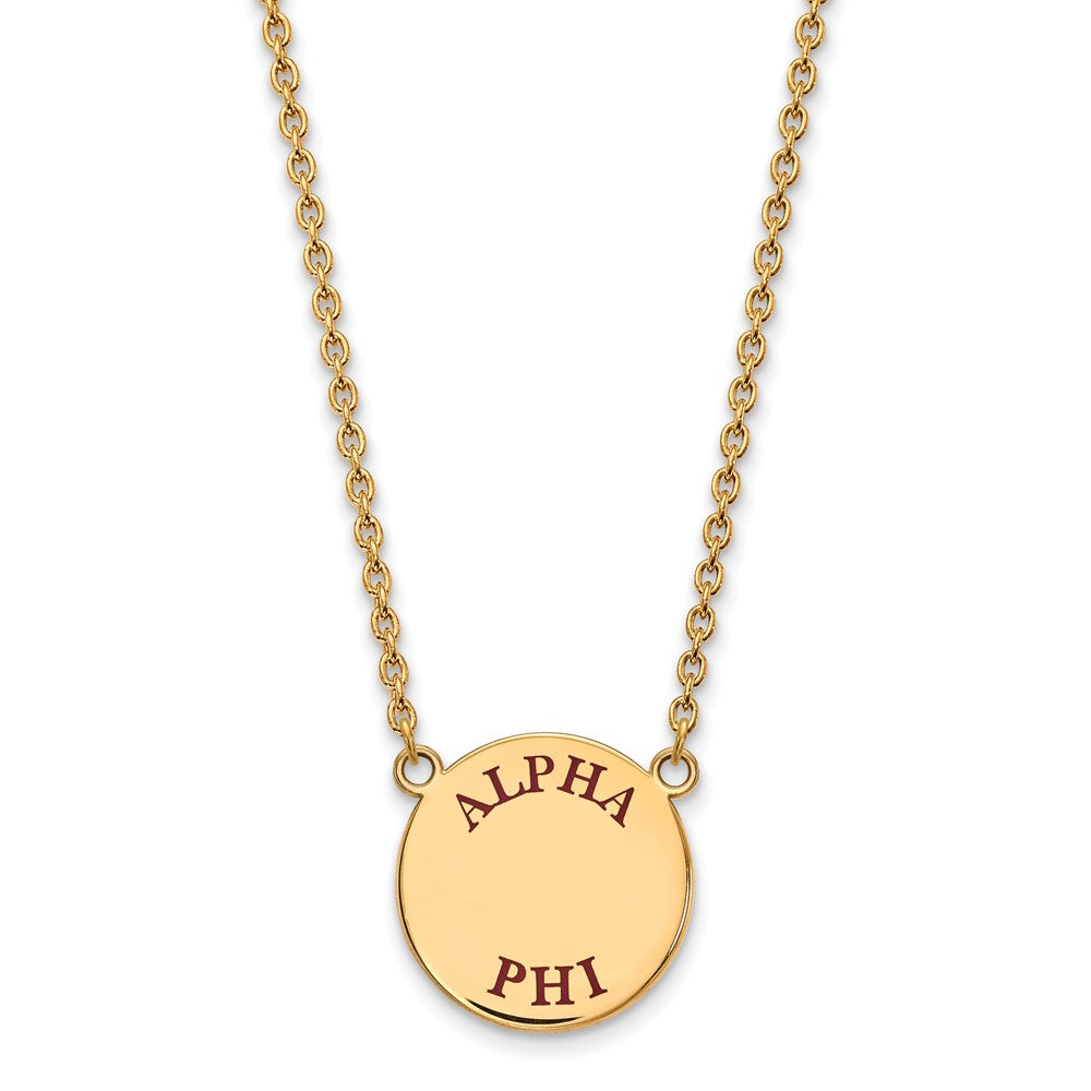 Sterling Silver Gold-plated LogoArt Alpha Phi Sorority Text Large Color Enamel Pendant 18 inch Necklace