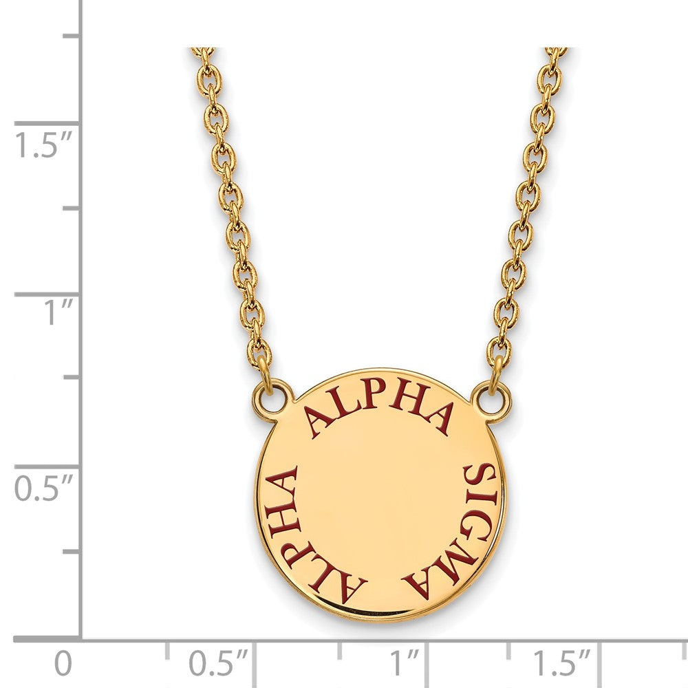 Sterling Silver Gold-plated LogoArt Alpha Sigma Alpha Sorority Text Large Color Enamel Pendant 18 inch Necklace