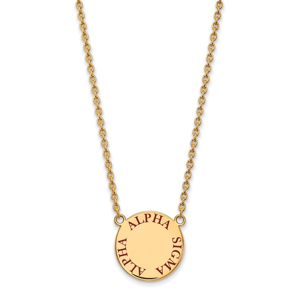 Sterling Silver Gold-plated LogoArt Alpha Sigma Alpha Sorority Text Large Color Enamel Pendant 18 inch Necklace