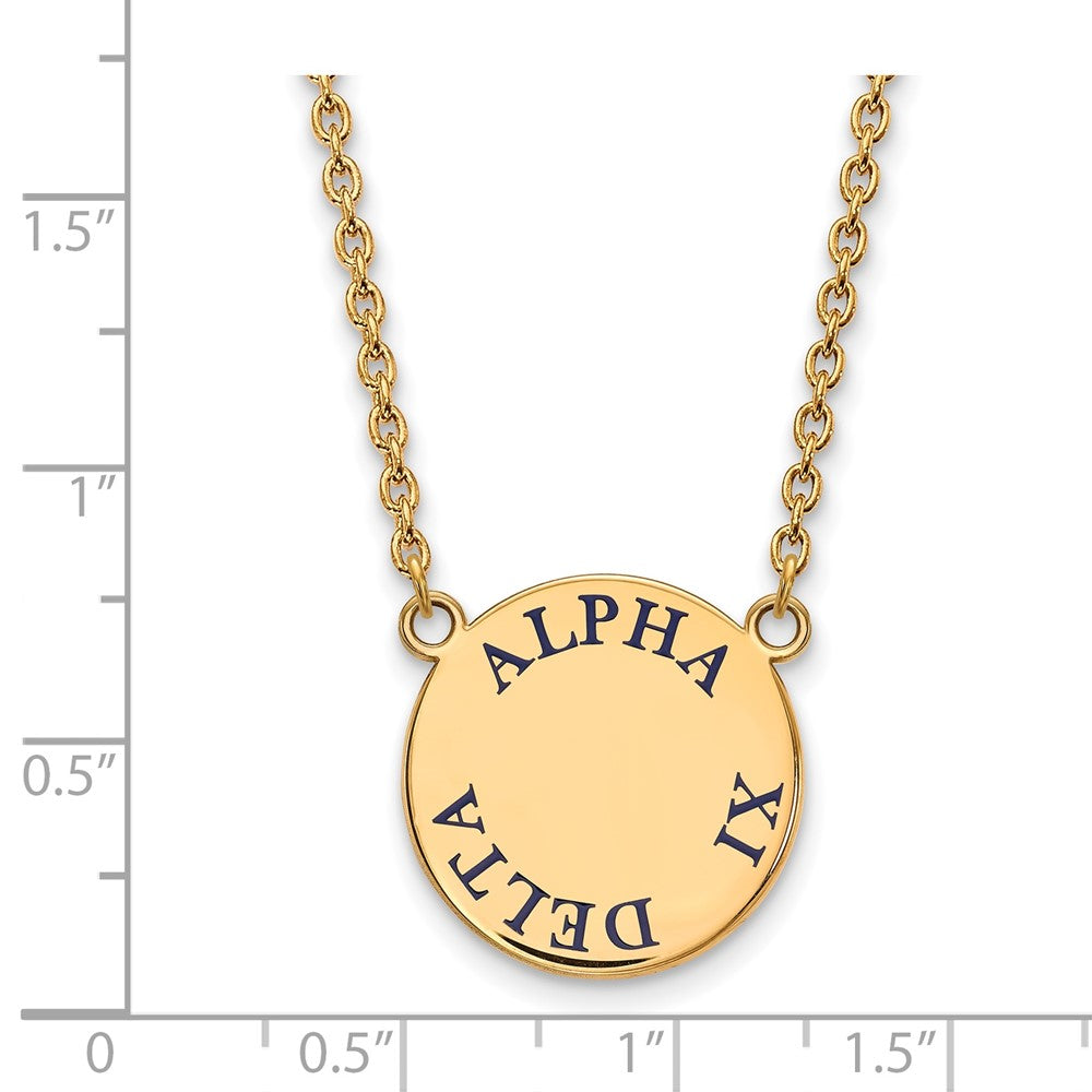 Sterling Silver Gold-plated LogoArt Alpha Xi Delta Sorority Text Large Color Enamel Pendant 18 inch Necklace