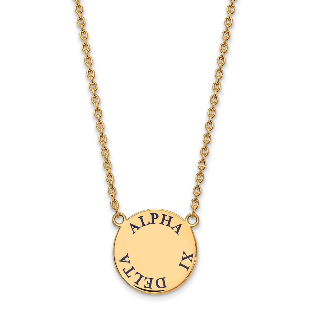 Sterling Silver Gold-plated LogoArt Alpha Xi Delta Sorority Text Large Color Enamel Pendant 18 inch Necklace