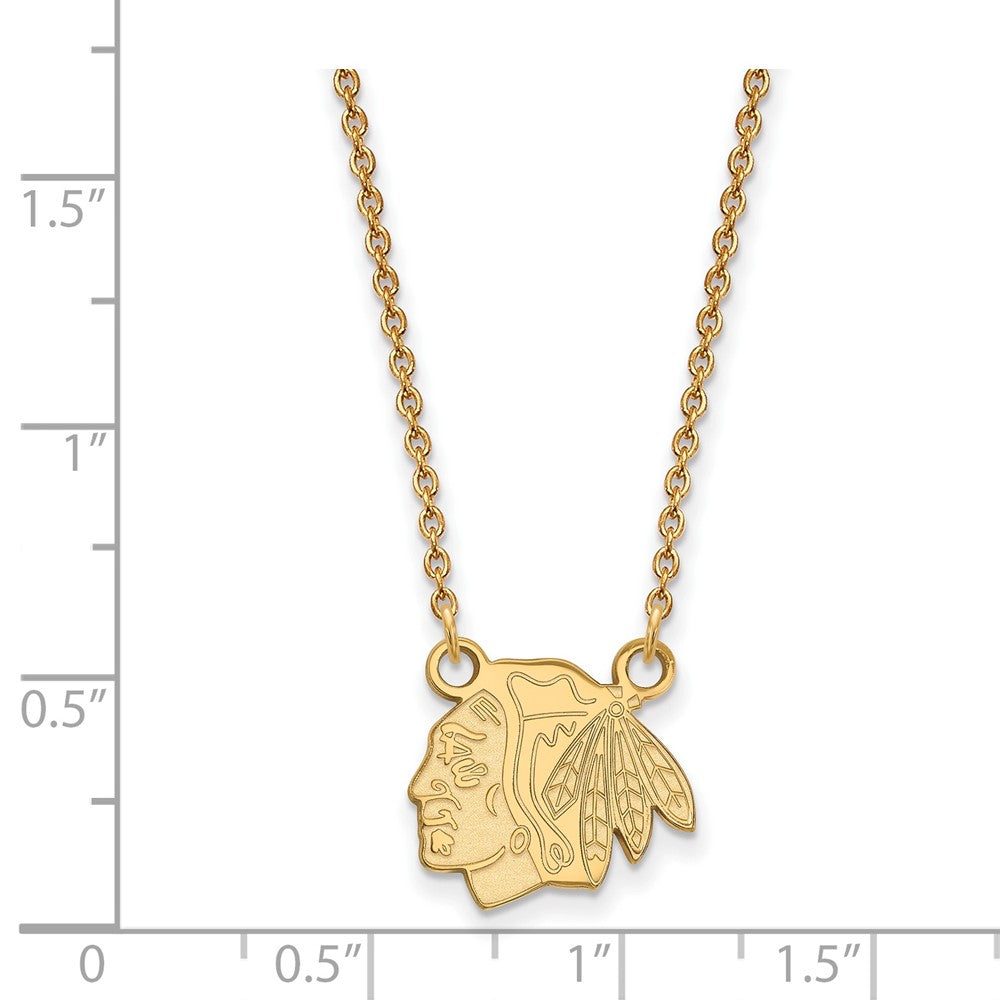 Sterling Silver Gold-plated NHL LogoArt Chicago Blackhawks Small Pendant 18 inch Necklace