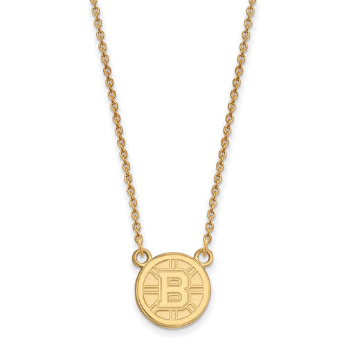 10k Gold NHL LogoArt Boston Bruins Small Pendant 18 inch Necklace