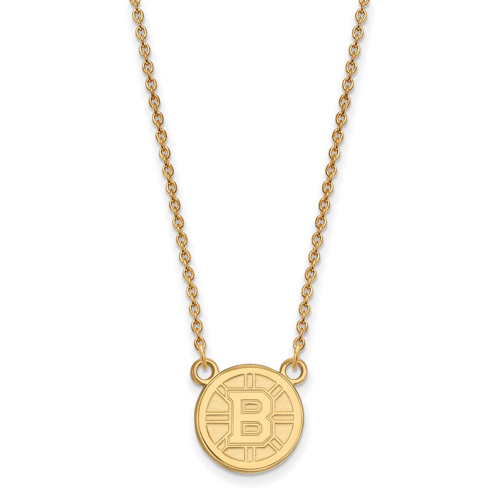 Sterling Silver Gold-plated NHL LogoArt Boston Bruins Small Pendant 18 inch Necklace