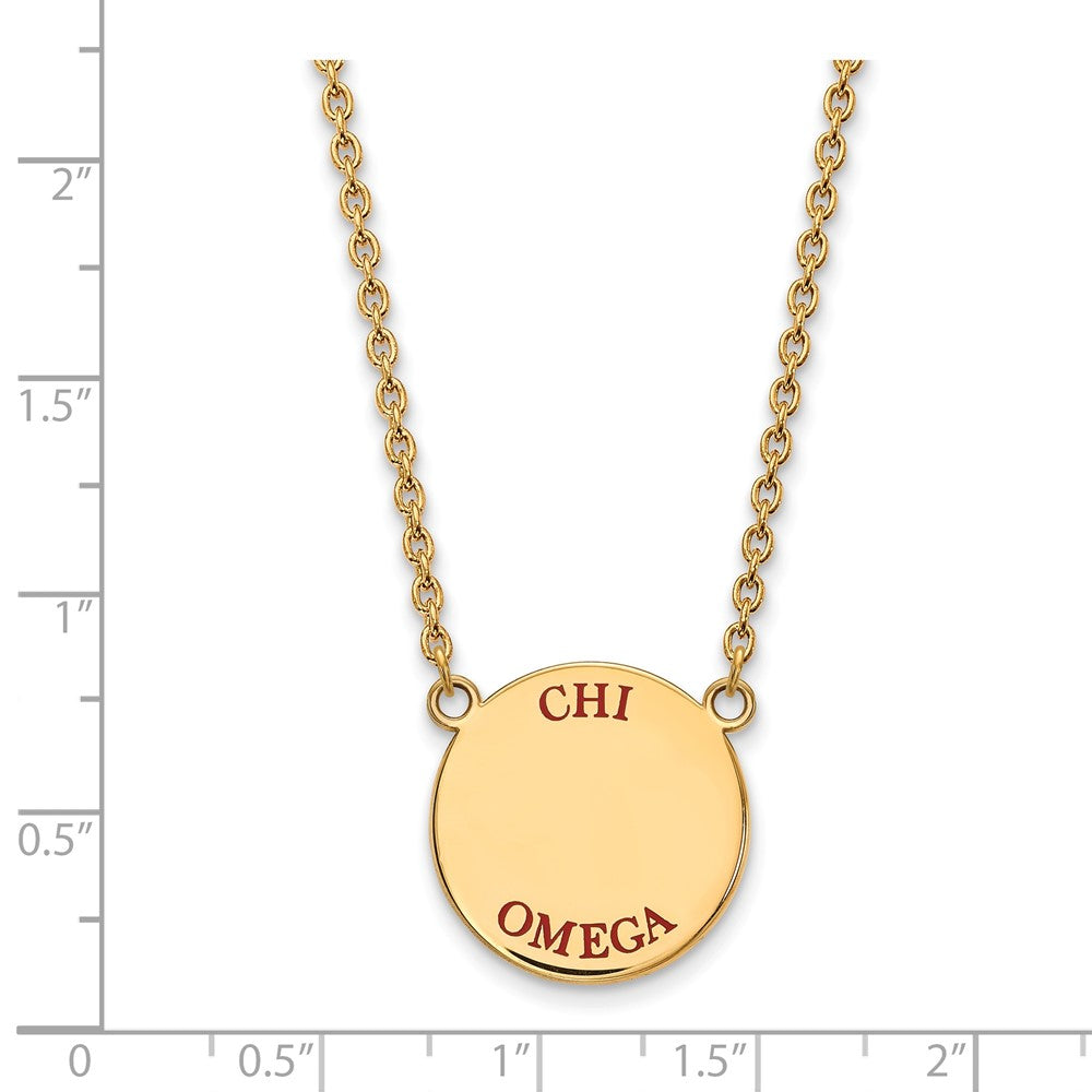 Sterling Silver Gold-plated LogoArt Chi Omega Sorority Text Large Color Enamel Pendant 18 inch Necklace