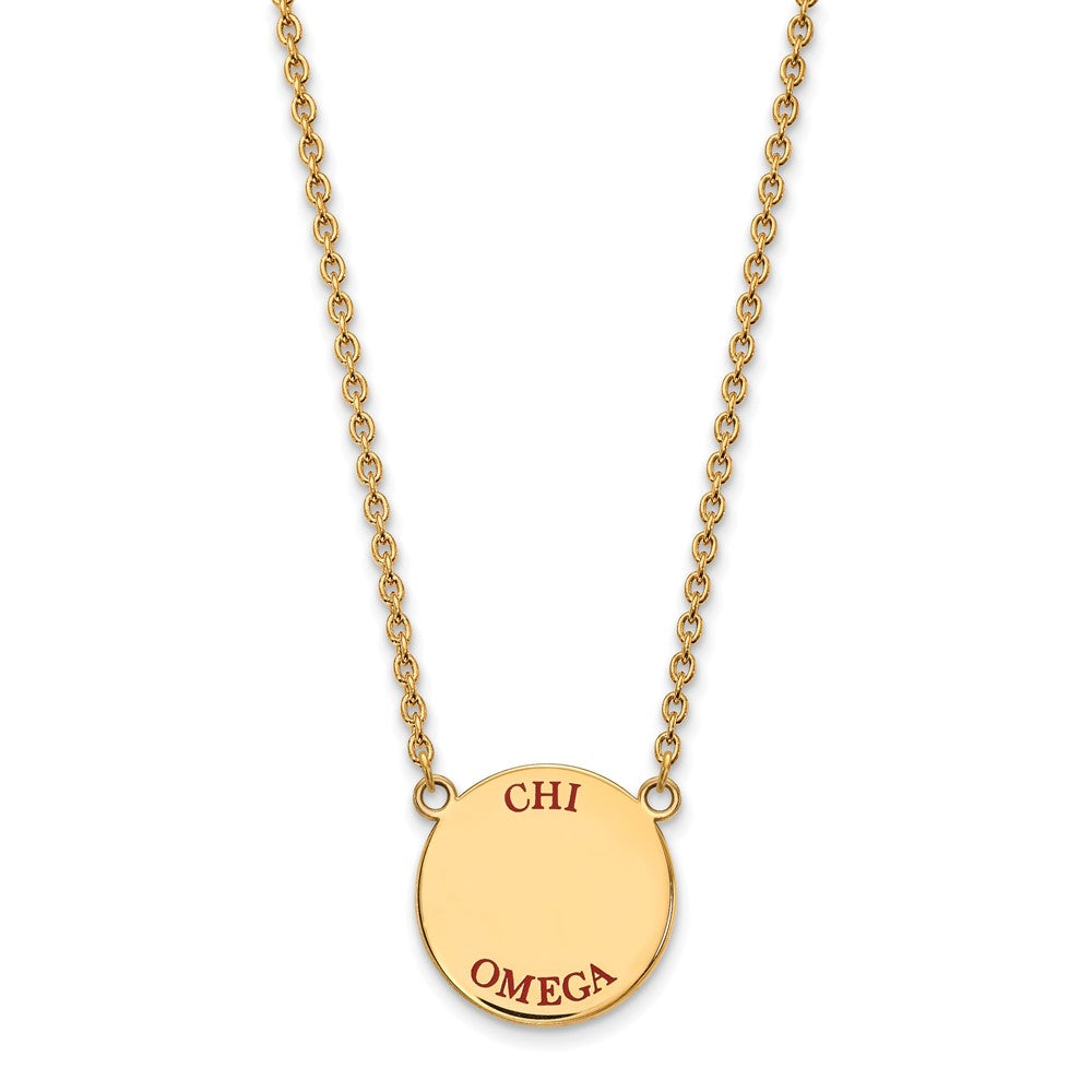 Sterling Silver Gold-plated LogoArt Chi Omega Sorority Text Large Color Enamel Pendant 18 inch Necklace