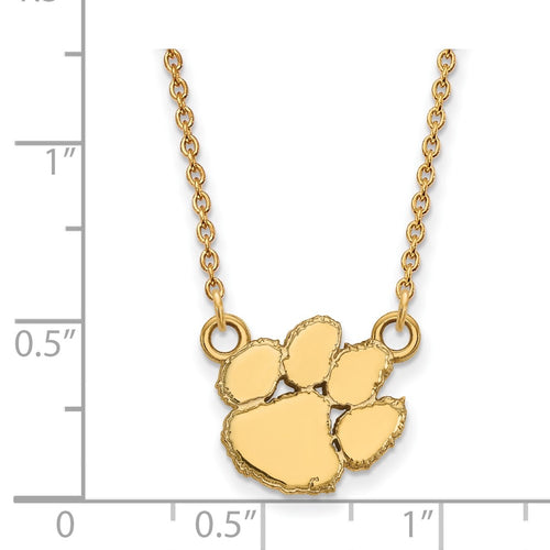 10k Gold LogoArt Clemson University Tiger Paw Small Pendant 18 inch Necklace