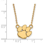 14k Gold LogoArt Clemson University Tiger Paw Small Pendant 18 inch Necklace