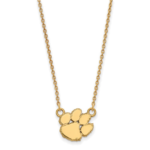 10k Gold LogoArt Clemson University Tiger Paw Small Pendant 18 inch Necklace