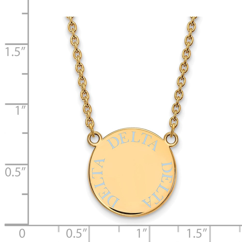 Sterling Silver Gold-plated LogoArt Delta Delta Delta Sorority Text Large Color Enamel Pendant 18 inch Necklace