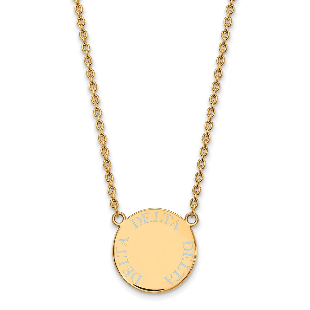 Sterling Silver Gold-plated LogoArt Delta Delta Delta Sorority Text Large Color Enamel Pendant 18 inch Necklace