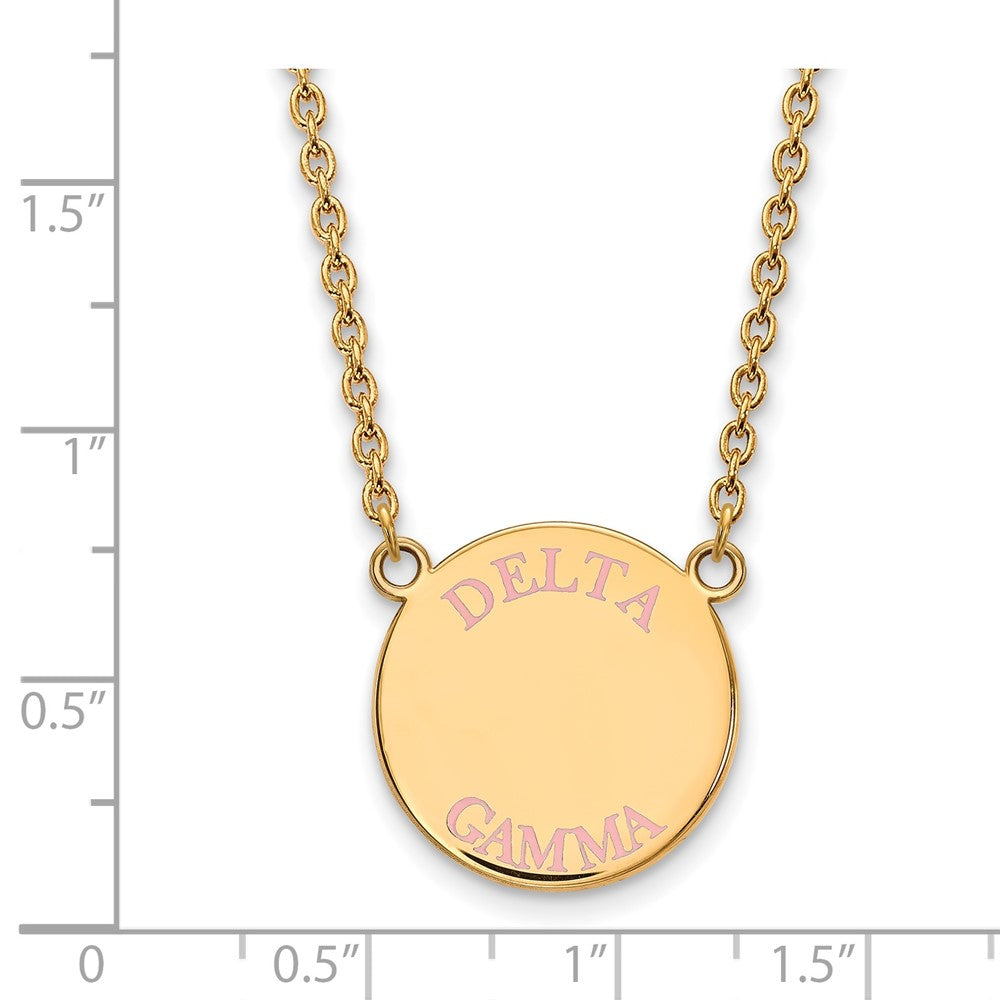 Sterling Silver Gold-plated LogoArt Delta Gamma Sorority Text Large Color Enamel Pendant 18 inch Necklace