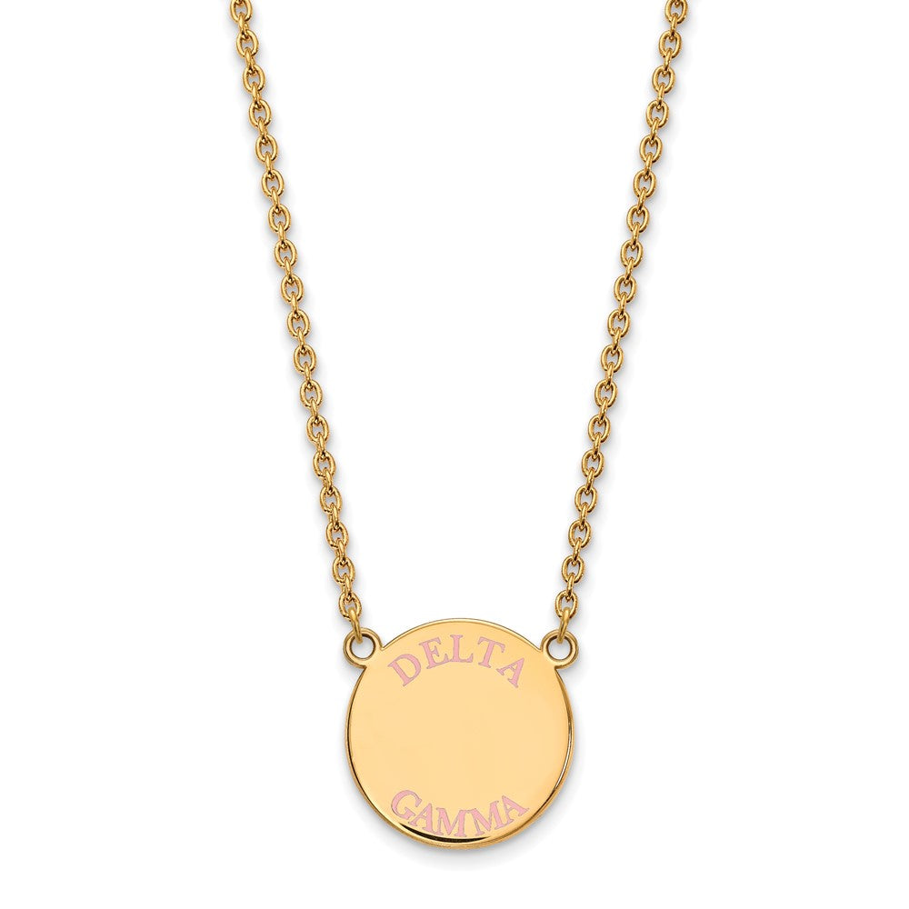 Sterling Silver Gold-plated LogoArt Delta Gamma Sorority Text Large Color Enamel Pendant 18 inch Necklace