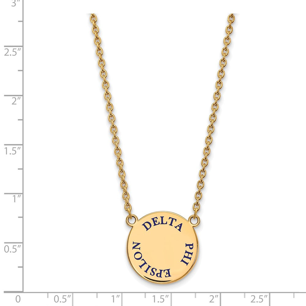 Sterling Silver Gold-plated LogoArt Delta Phi Epsilon Sorority Text Large Color Enamel Pendant 18 inch Necklace
