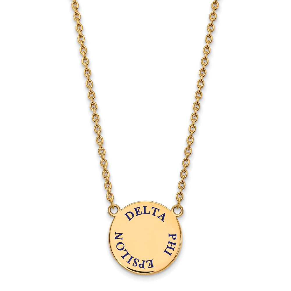 Sterling Silver Gold-plated LogoArt Delta Phi Epsilon Sorority Text Large Color Enamel Pendant 18 inch Necklace