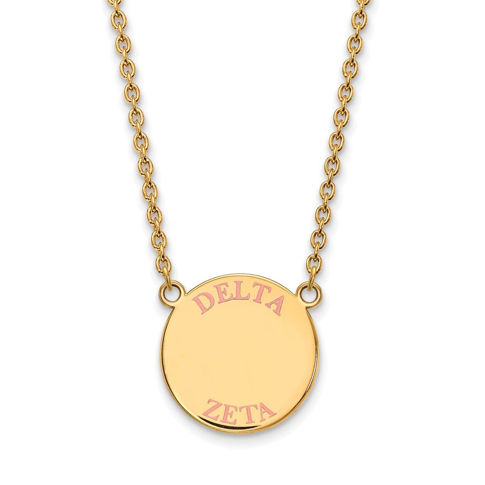 Sterling Silver Gold-plated LogoArt Delta Zeta Sorority Text Large Color Enamel Pendant 18 inch Necklace