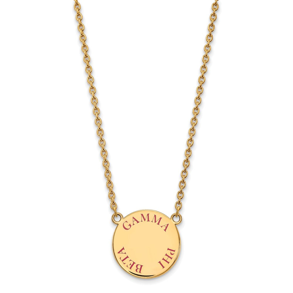 Sterling Silver Gold-plated LogoArt Gamma Phi Beta Sorority Text Large Color Enamel Pendant 18 inch Necklace