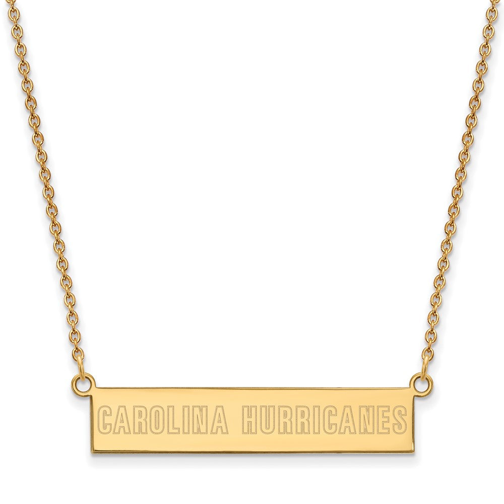 Sterling Silver Gold-plated NHL LogoArt Carolina Hurricanes Small Bar 18 inch Necklace