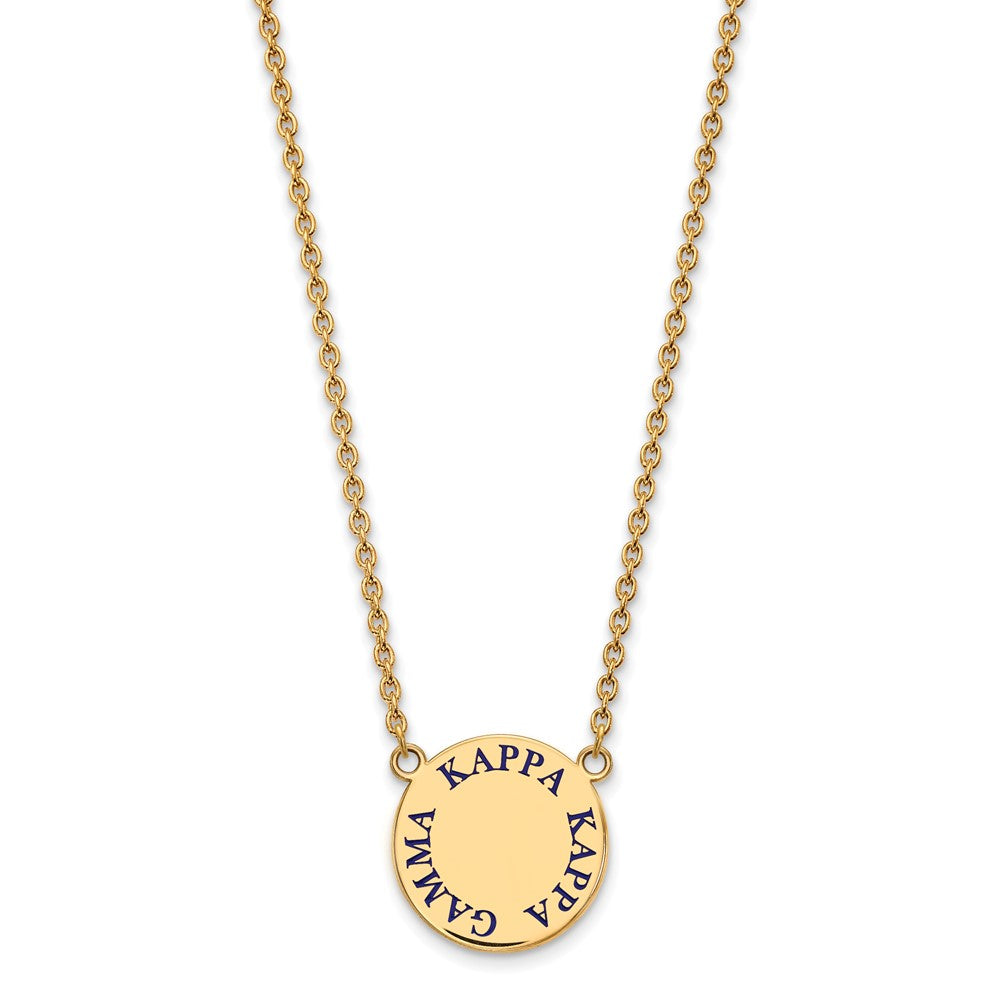 Sterling Silver Gold-plated LogoArt Kappa Kappa Gamma Sorority Text Large Color Enamel Pendant 18 inch Necklace
