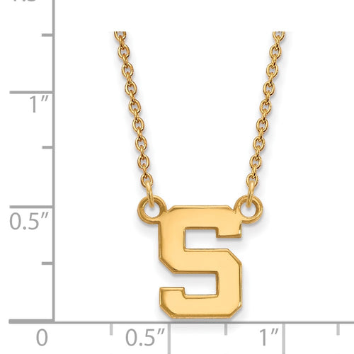 10k Gold LogoArt Michigan State University Letter S Small Pendant 18 inch Necklace