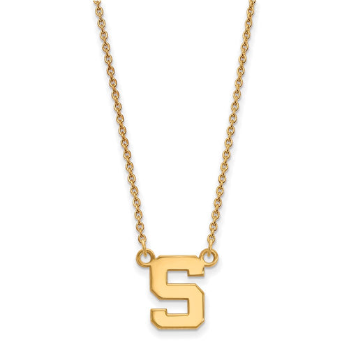 10k Gold LogoArt Michigan State University Letter S Small Pendant 18 inch Necklace