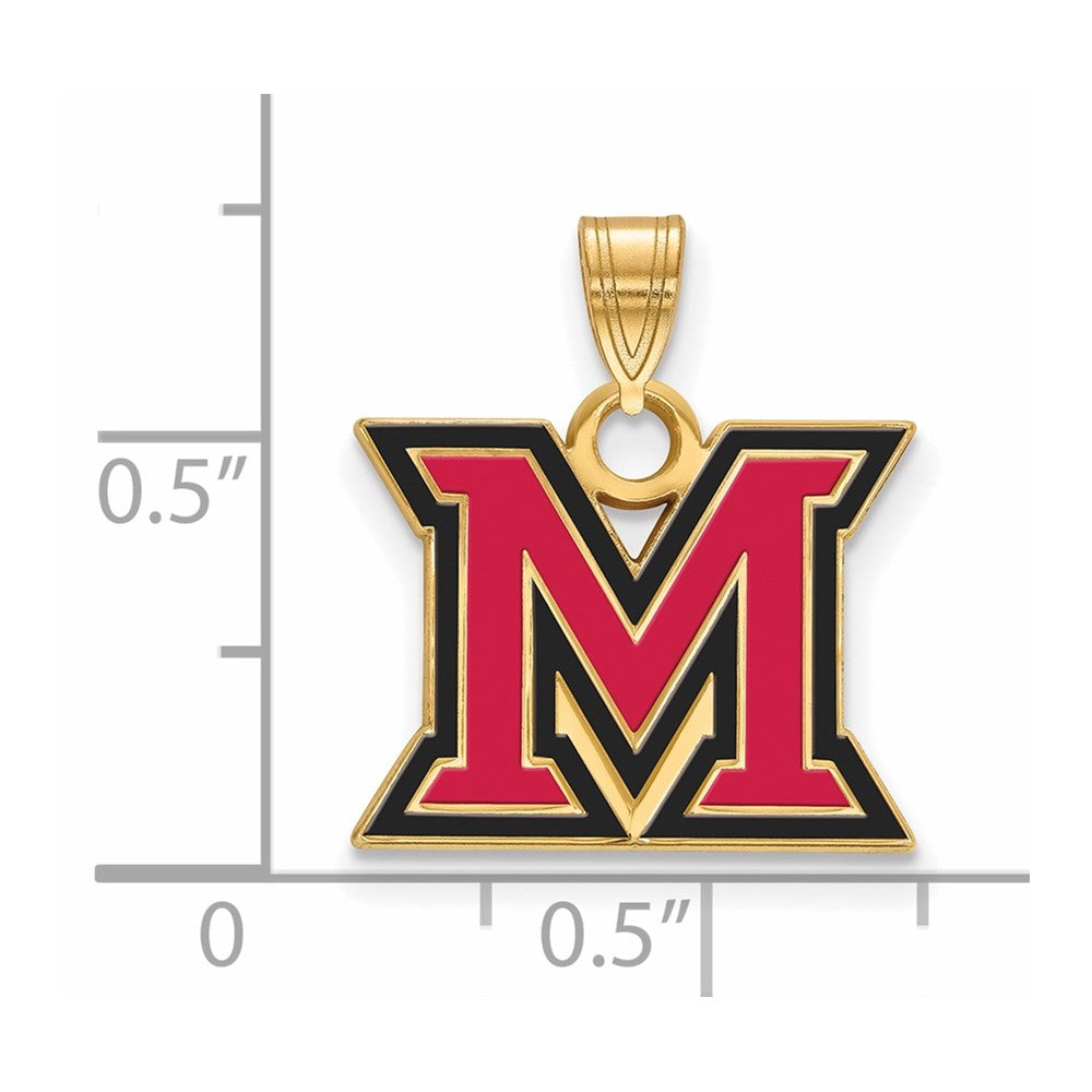 Sterling Silver Gold-plated LogoArt Miami University Ohio Letter M Small Enameled Pendant