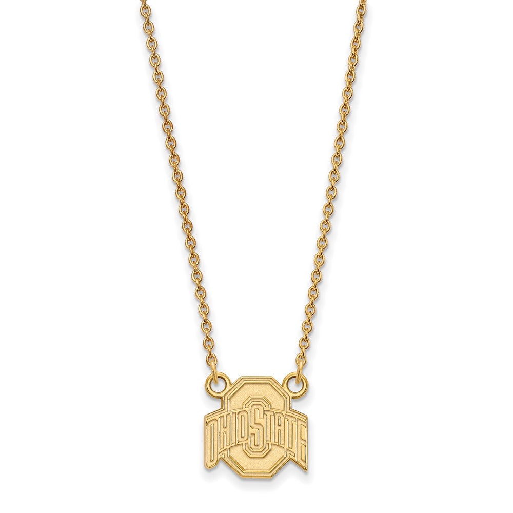 Sterling Silver Gold-plated LogoArt The Ohio State University Small Pendant 18 inch Necklace