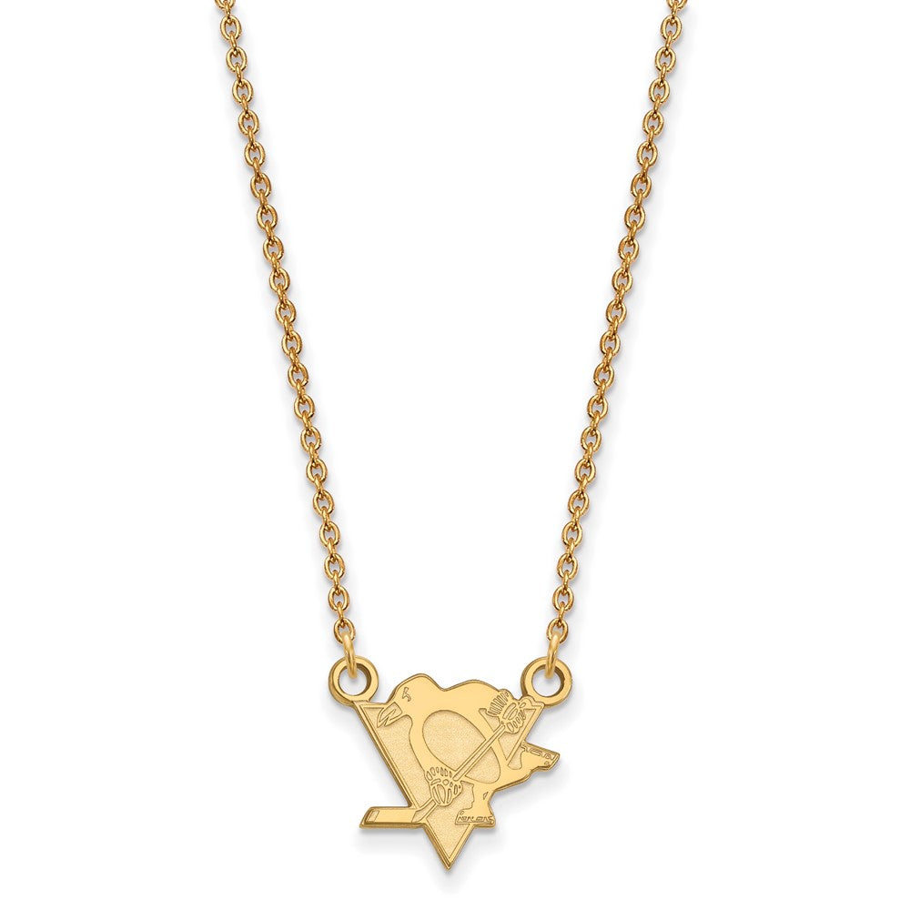 Sterling Silver Gold-plated NHL LogoArt Pittsburgh Penguins Small Pendant 18 inch Necklace