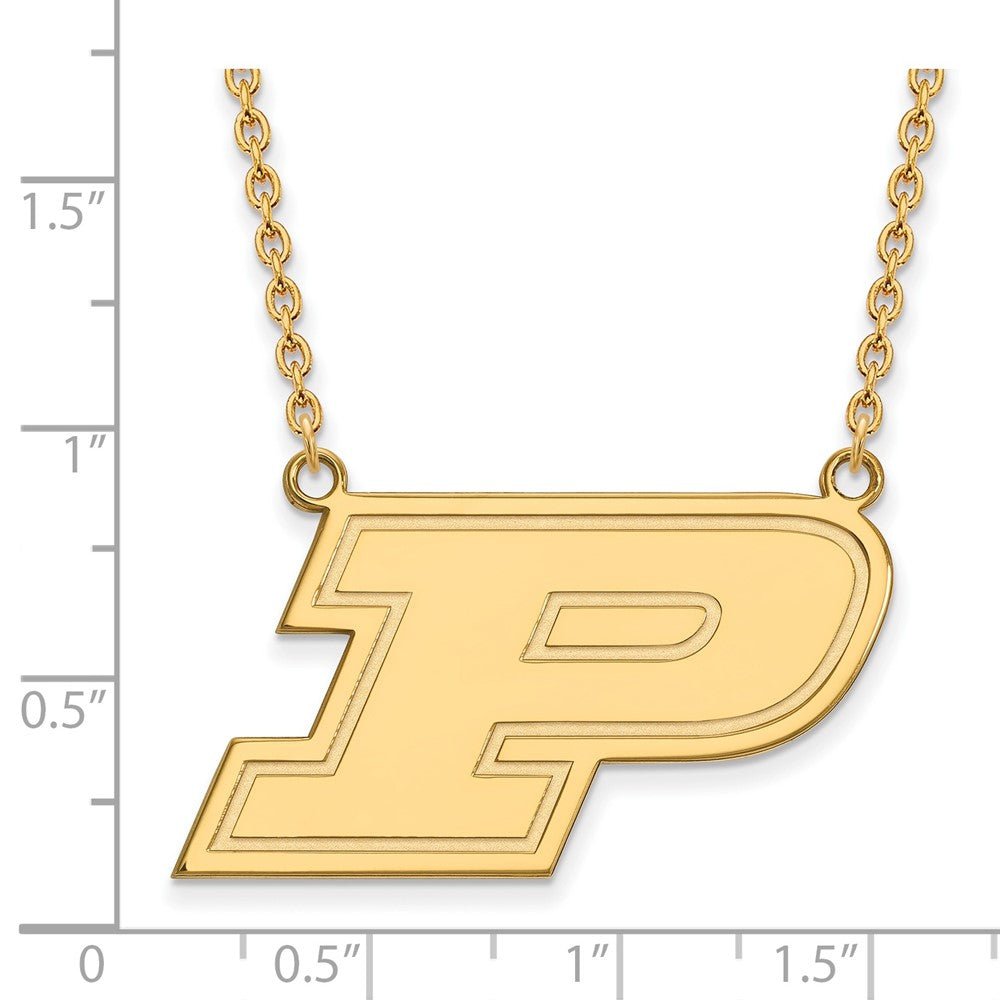 Sterling Silver Gold-plated LogoArt Purdue University Letter P Large Pendant 18 inch Necklace