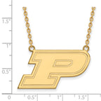 Sterling Silver Gold-plated LogoArt Purdue University Letter P Large Pendant 18 inch Necklace