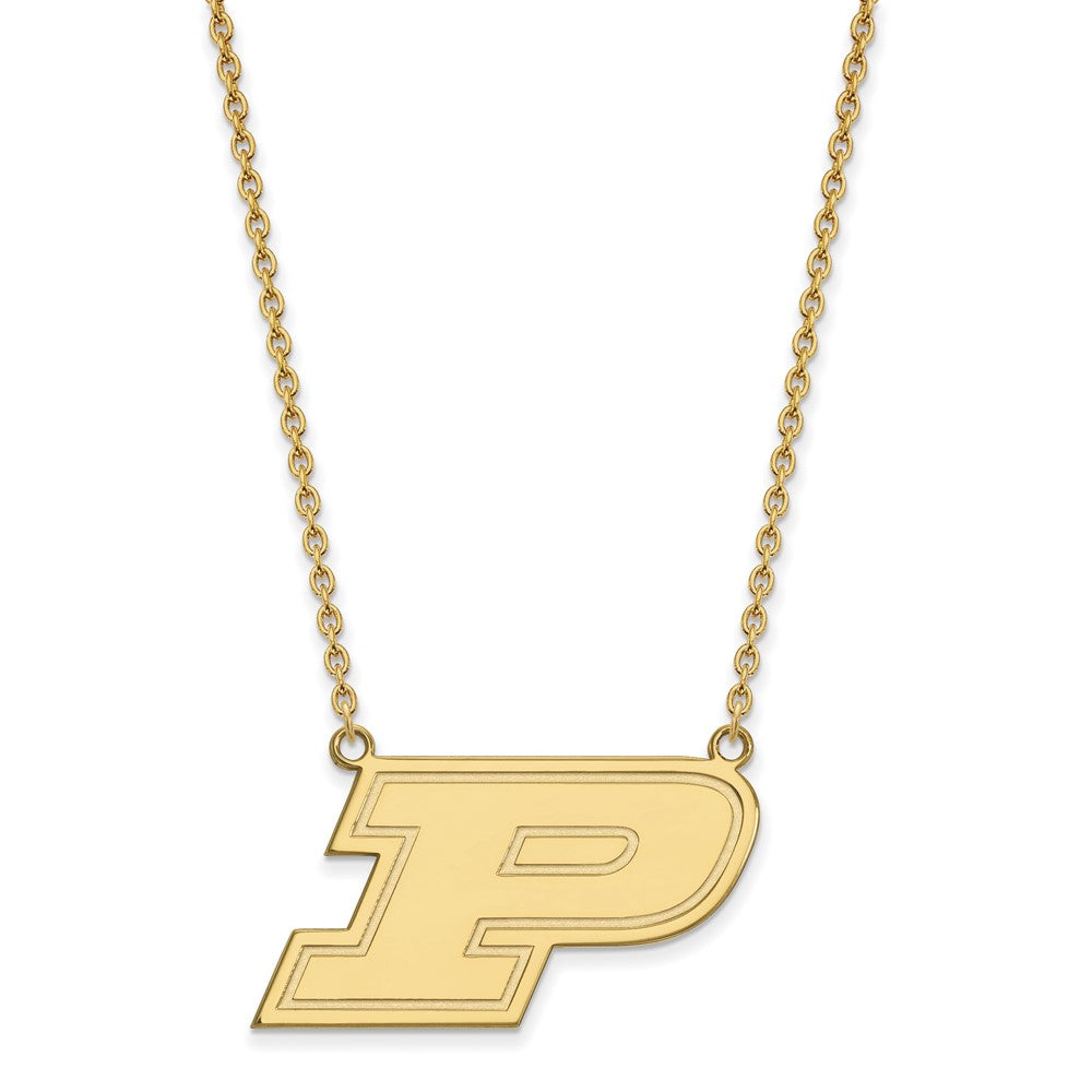 Sterling Silver Gold-plated LogoArt Purdue University Letter P Large Pendant 18 inch Necklace