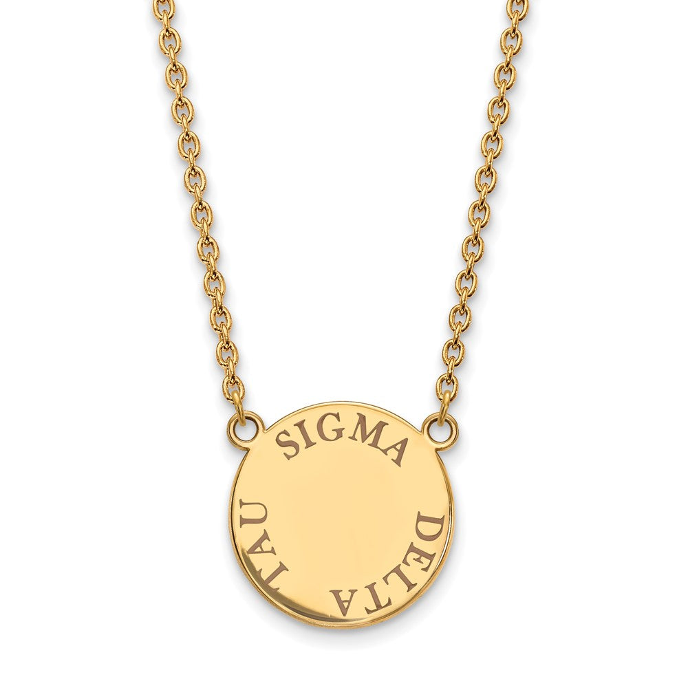 Sterling Silver Gold-plated LogoArt Sigma Delta Tau Sorority Text Large Color Enamel Pendant 18 inch Necklace