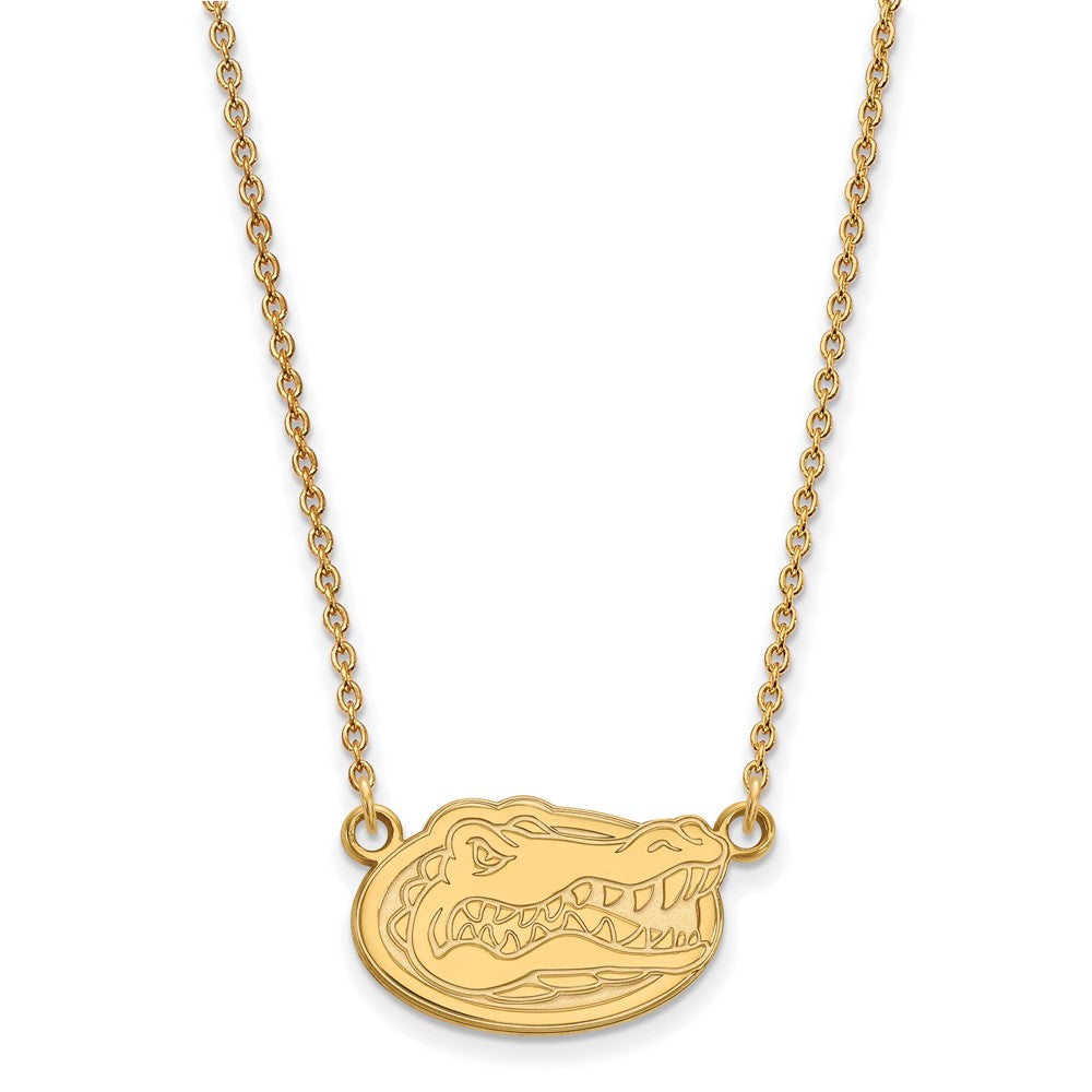 Sterling Silver Gold-plated LogoArt University of Florida Gator Small Pendant 18 inch Necklace