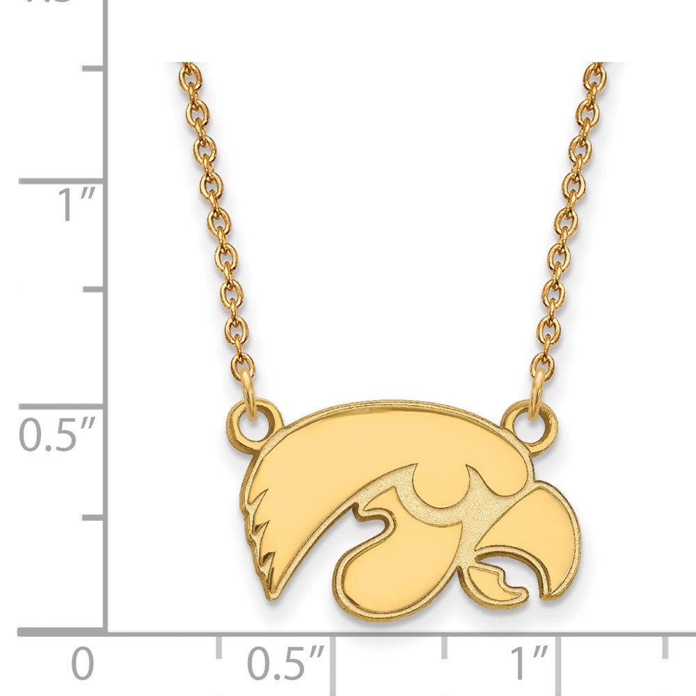 Sterling Silver Gold-plated LogoArt University of Iowa Hawk Small Pendant 18 inch Necklace