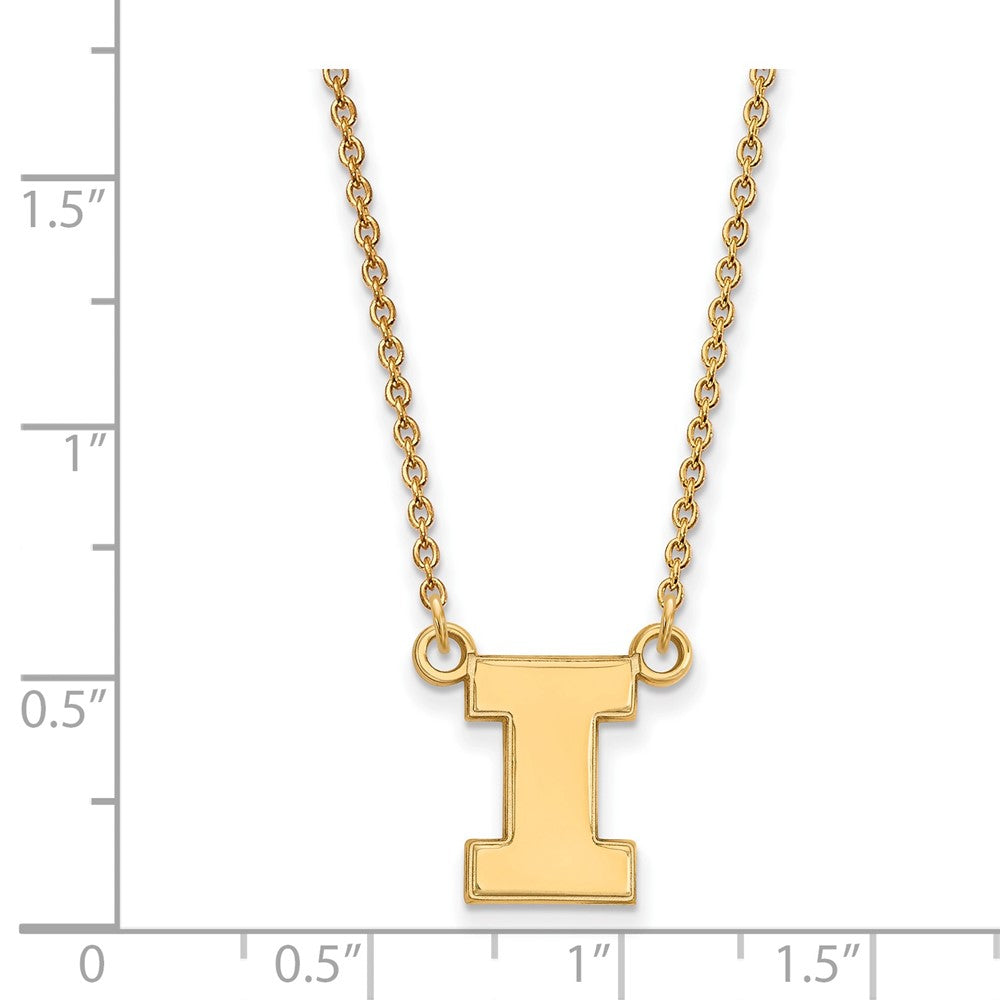 Sterling Silver Gold-plated LogoArt University of Illinois Letter I Small Pendant 18 inch Necklace