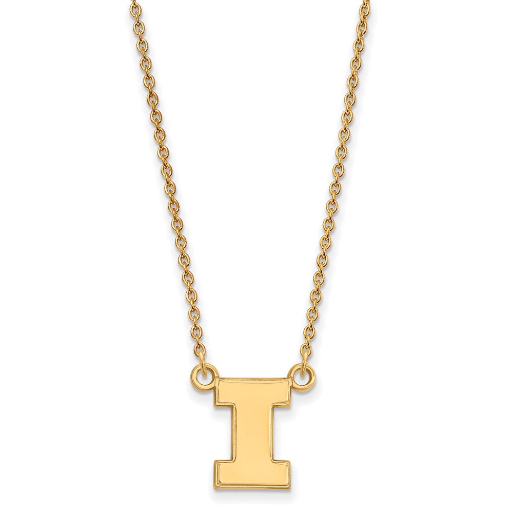 Sterling Silver Gold-plated LogoArt University of Illinois Letter I Small Pendant 18 inch Necklace