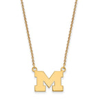Sterling Silver Gold-plated LogoArt University of Michigan Letter M Small Pendant 18 inch Necklace