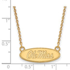Sterling Silver Gold-plated LogoArt University of Mississippi Ole Miss Small Oval Pendant 18 inch Necklace