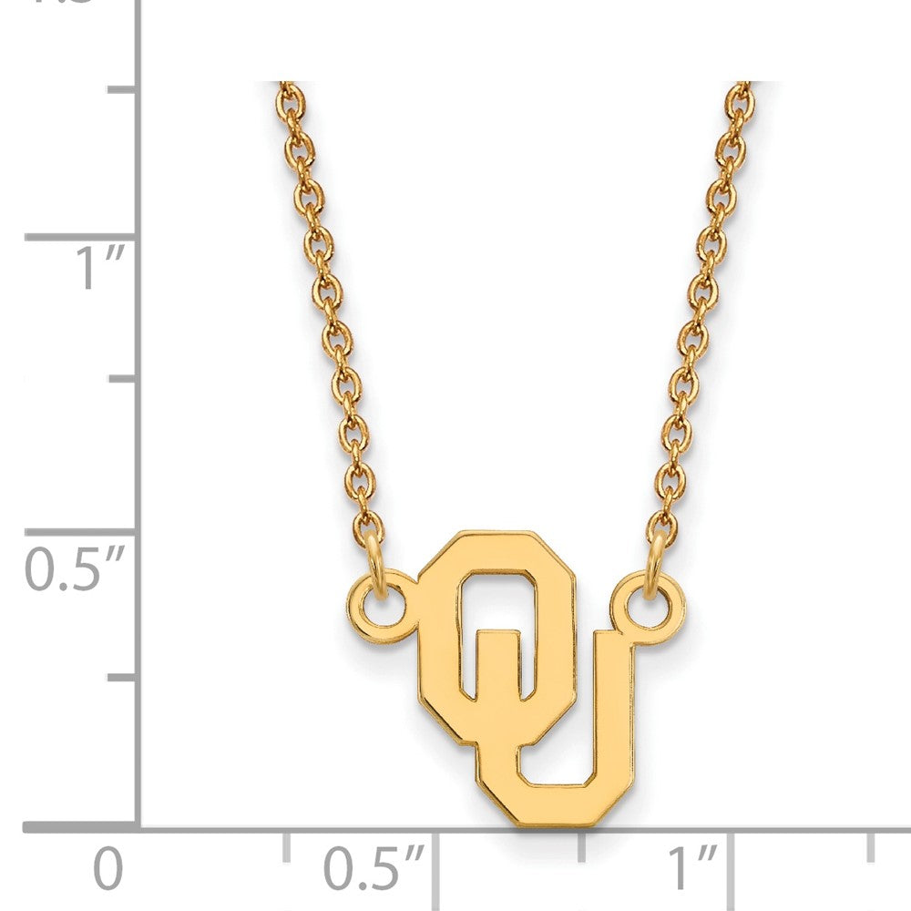 Sterling Silver Gold-plated LogoArt University of Oklahoma O-U Small Pendant 18 inch Necklace