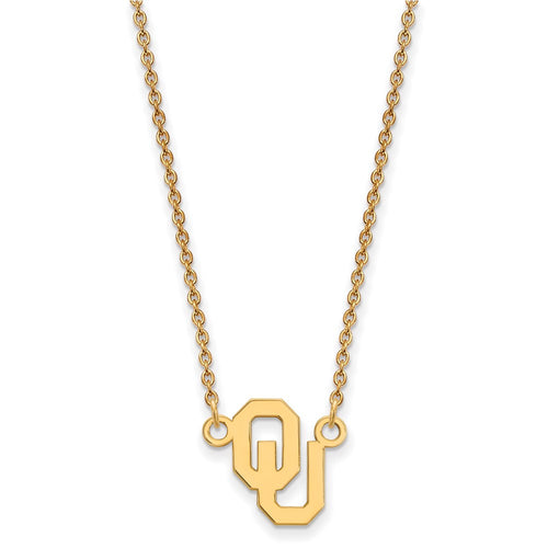 10k Gold LogoArt University of Oklahoma O-U Small Pendant 18 inch Necklace