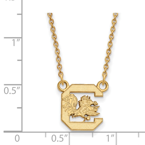 10k Gold LogoArt University of South Carolina Small Pendant 18 inch Necklace
