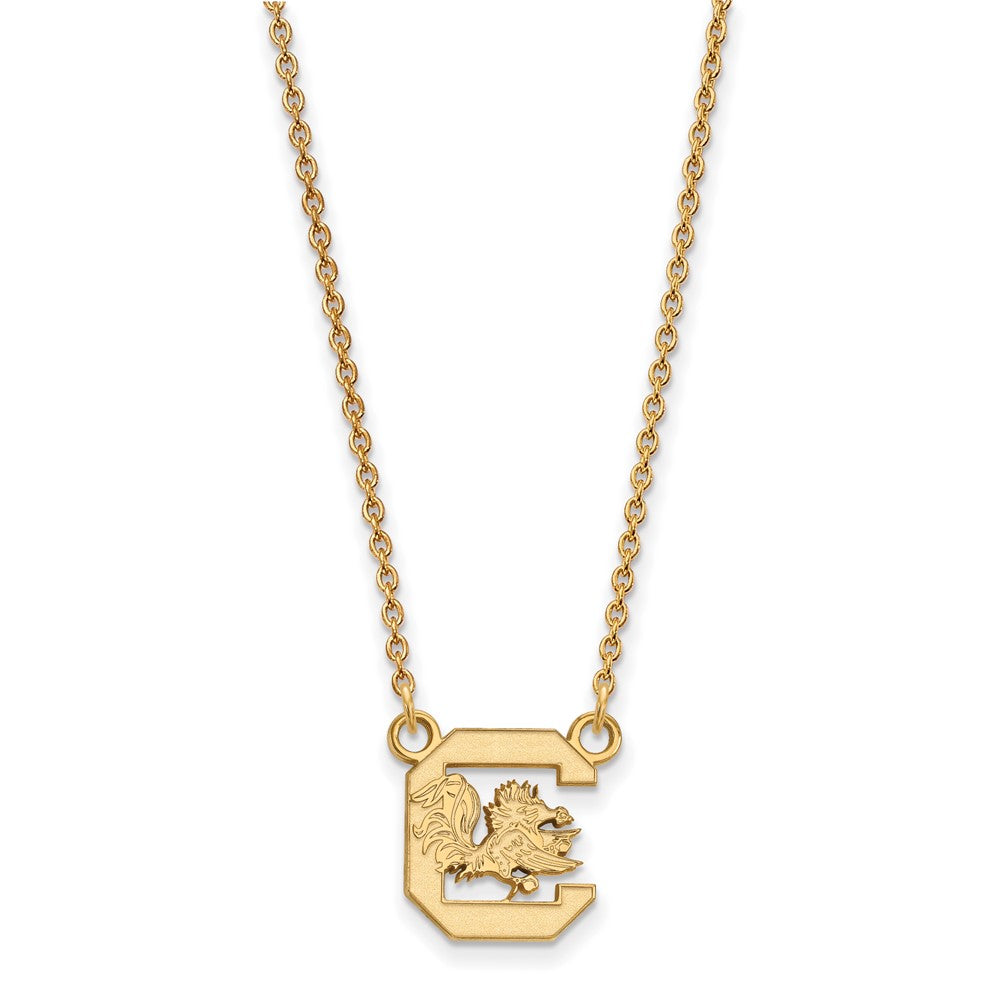 Sterling Silver Gold-plated LogoArt University of South Carolina Small Pendant 18 inch Necklace