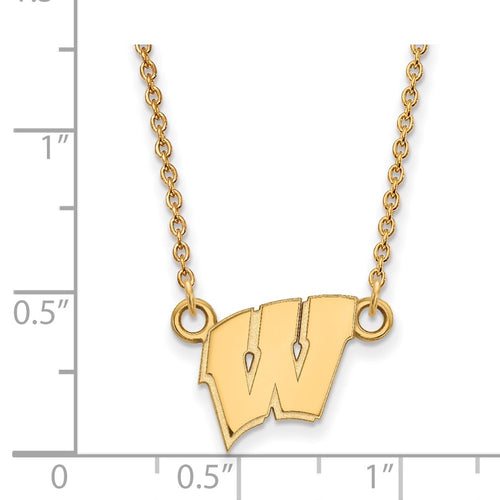 10k Gold LogoArt University of Wisconsin Letter W Small Pendant 18 inch Necklace