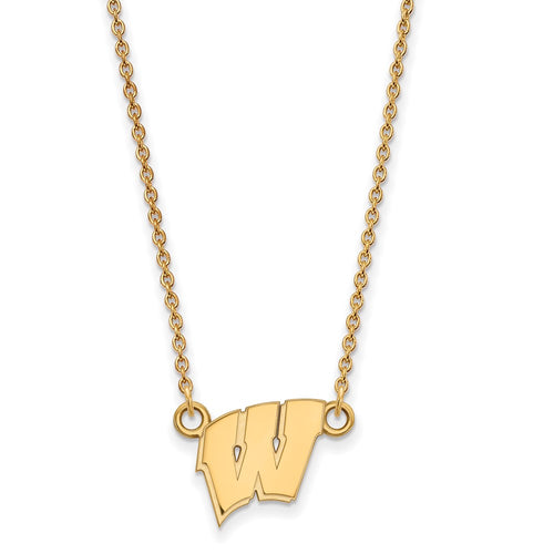 10k Gold LogoArt University of Wisconsin Letter W Small Pendant 18 inch Necklace