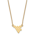 Sterling Silver Gold-plated LogoArt West Virginia University W-V Small Pendant 18 inch Necklace