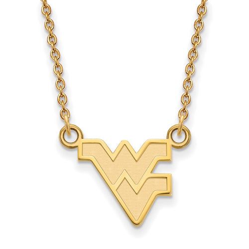 10k Gold LogoArt West Virginia University W-V Small Pendant 18 inch Necklace