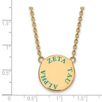 Sterling Silver Gold-plated LogoArt Zeta Tau Alpha Sorority Text Large Color Enamel Pendant 18 inch Necklace